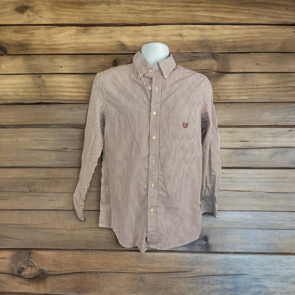 Chaps Mens Button-Up Shirt Small Red White Striped Embroidered Preppy Classicore
